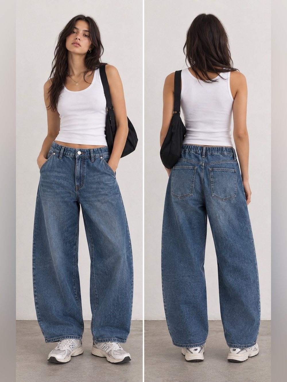 Project Indigo Baggy Barrel Mid-Rise Soft Denim Jeans Elastic Waist Large 29/30